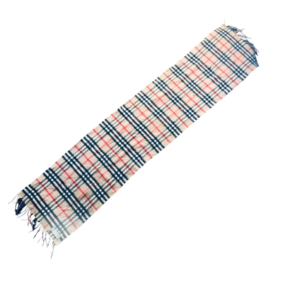 Burberry Nova Check Scarf Unisex OS Beige Distressed Fringed Vintage Plaid READ